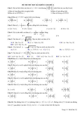 Đề thi thử học kì I môn Toán lớp 11 (đề số 2)